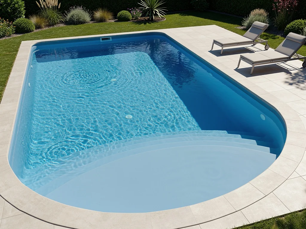 Piscine coque polyester bleu lagon avec plage immergée